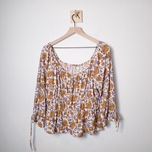 Women’s Floral Cropped 3/4 Tie Sleeve Blouse size XL